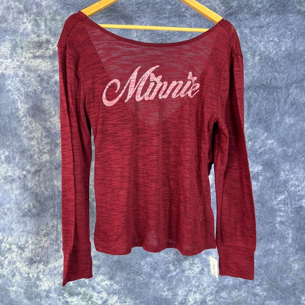 Disney Parks Minnie Mouse Scoop Back Red T-Shirt, Rhinestones, Sz L